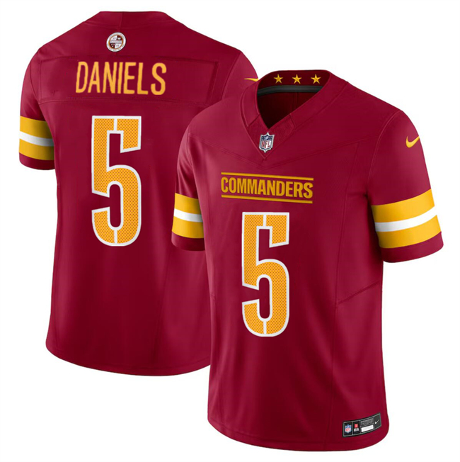 Men's Washington Commanders #5 Jayden Daniels Burgundy 2024 Draft F.U.S.E Vapor Limited Football Stitched Jersey - Click Image to Close